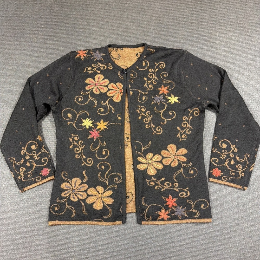 Eclipse Reversible Cardigan Alpaca Blend‎ Women's Large Floral Cottage Boho Peru